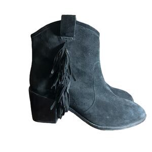& Other Stories Black Suede Fringe Cowboy Ankle Booties